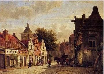 unknow artist European city landscape, street landsacpe, construction, frontstore, building and architecture. 111